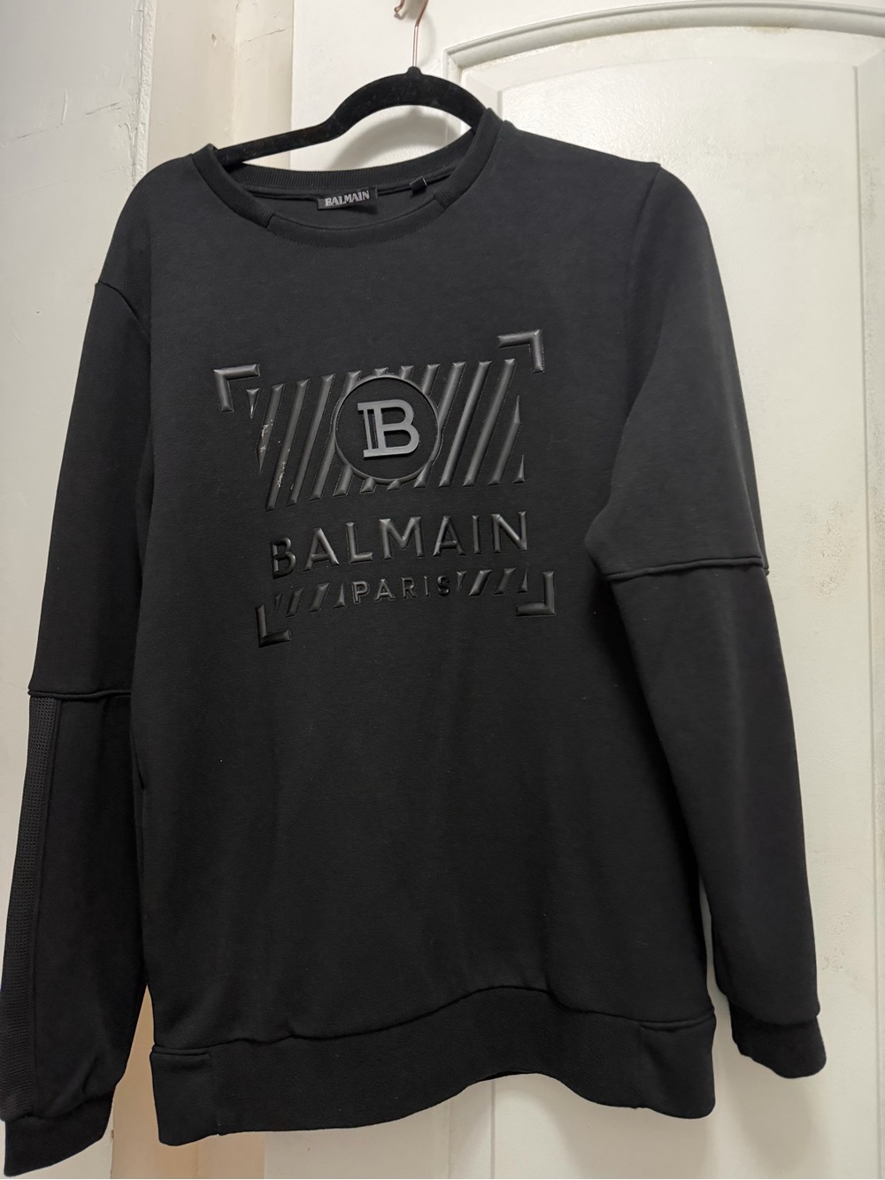 Balmain Black Embossed Logo Crewneck Sweatshirt